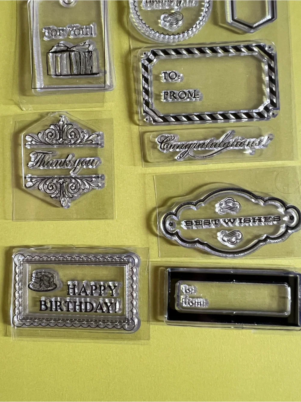 Acrylic Cling Rubber Stamps Lot of 21 Greetings Tags Travel Mail